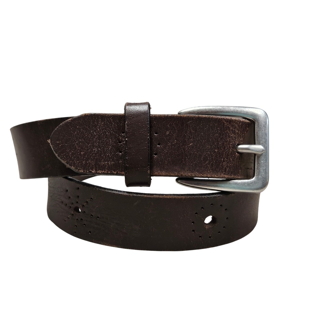 Gap Factory Belt‎ Kids Medium Brown Leather Perforated Starburst Classic Casual